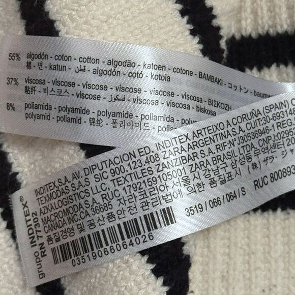 Zara knit black-and-white striped sweater vest size S oversized V-neck preppy - Picture 7 of 7